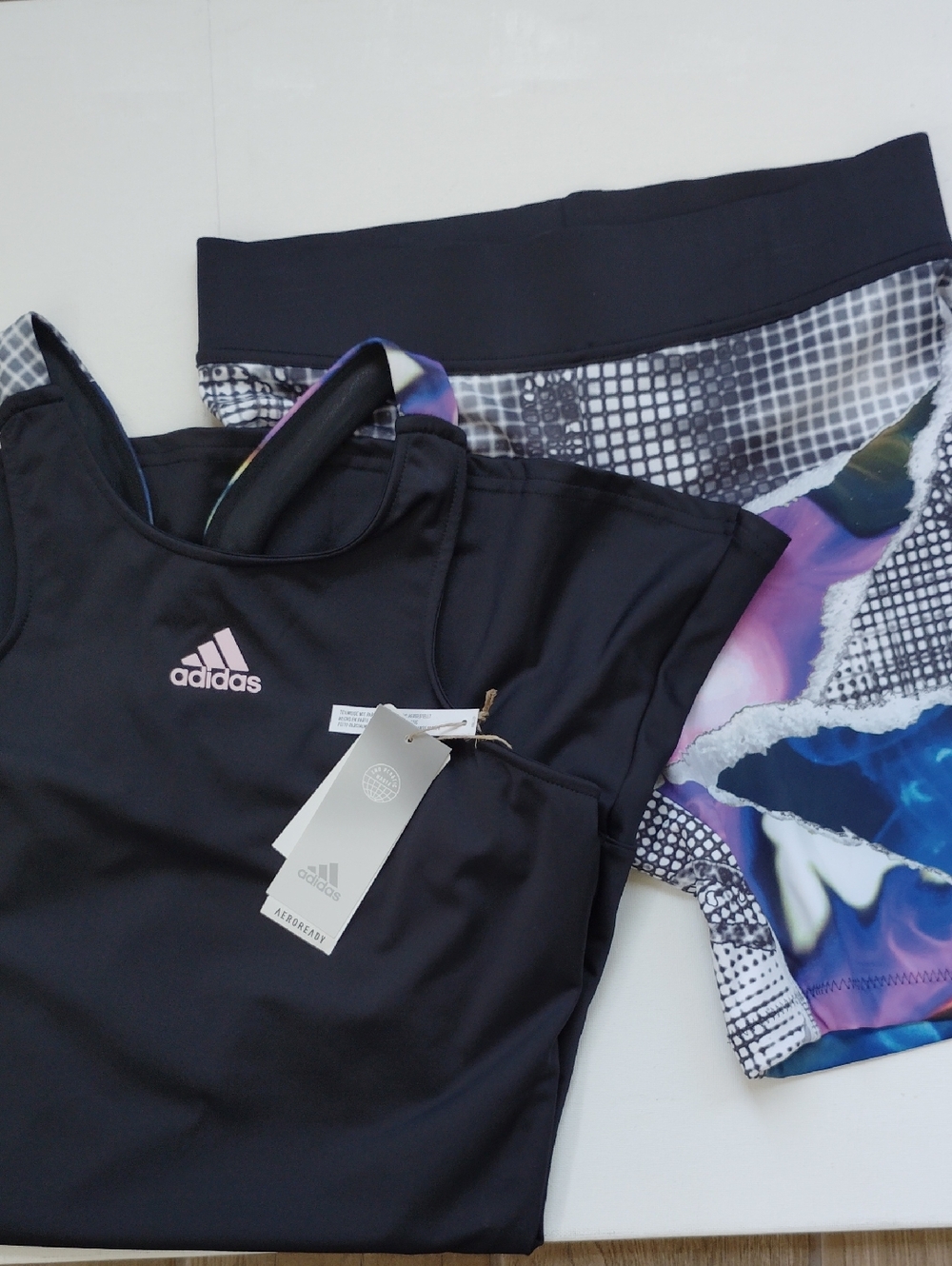 NWT Adidas Womens US Series Tennis Y-Dress w/Shorts Sz M Black/Multi Activewear